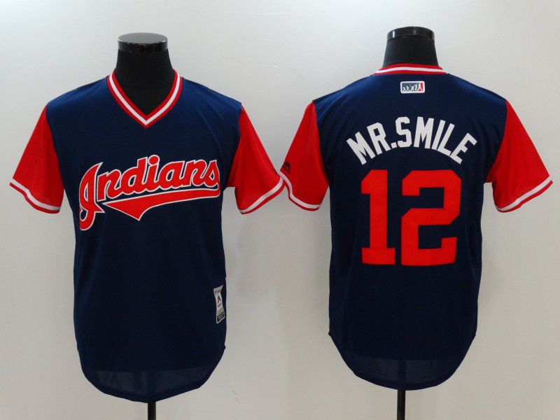 Men Cleveland Indians #12 Mr.smile Blue Game Legend Edition MLB Jersey->cleveland indians->MLB Jersey